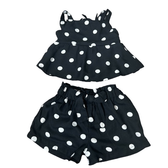 Baby Girls 2 Piece Black and White Polka Dot Print Top & Shorts Set 6-9 Months - Picture 2 of 7